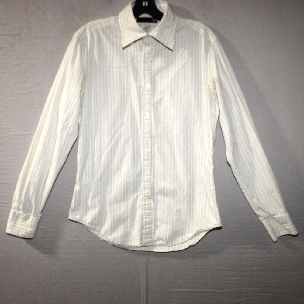 G by GUESS Men's Small Light Blue Stripped Long Sleeve Button Shirt Casual